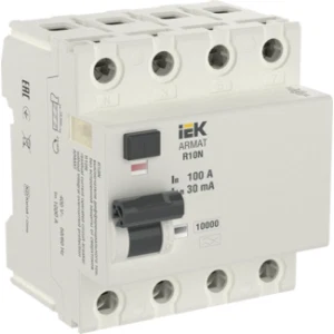 IEK ARMAT Выключатель дифференциального тока R10N 4P 100А 30мА тип A - AR-R10N-4-100A030 IEK ARMAT Выключатель дифференциального тока R10N 4P 100А 30мА тип A - AR-R10N-4-100A030