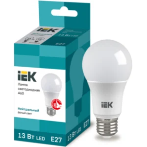 IEK Лампа светодиодная A60 шар 13Вт 230В 4000К E27 - LLE-A60-13-230-40-E27 IEK Лампа светодиодная A60 шар 13Вт 230В 4000К E27 - LLE-A60-13-230-40-E27