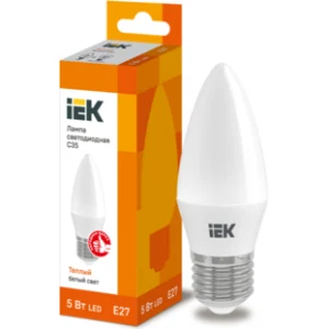 IEK Лампа светодиодная C35 свеча 5Вт 230В 3000К E27 - LLE-C35-5-230-30-E27 IEK Лампа светодиодная C35 свеча 5Вт 230В 3000К E27 - LLE-C35-5-230-30-E27