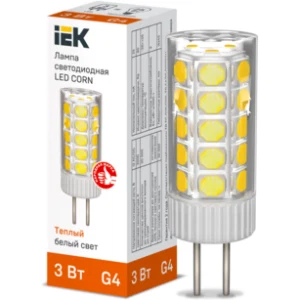 IEK Лампа светодиодная CORN капсула 3Вт 12В 3000К керамика G4 - LLE-CORN-3-012-30-G4 IEK Лампа светодиодная CORN капсула 3Вт 12В 3000К керамика G4 - LLE-CORN-3-012-30-G4