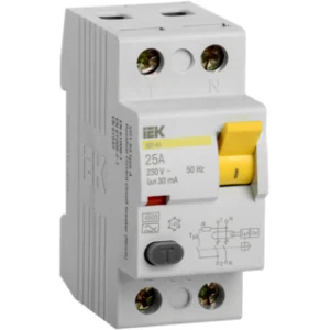 IEK Выключатель дифференциальный (УЗО) ВД1-63 2Р 25А 30мА тип А - MDV11-2-025-030 IEK Выключатель дифференциальный (УЗО) ВД1-63 2Р 25А 30мА тип А - MDV11-2-025-030