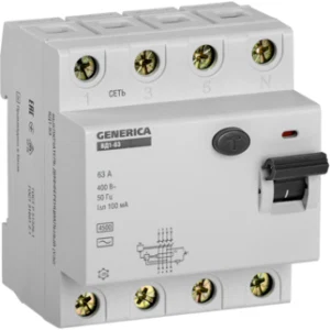 IEK Выключатель дифференциальный (УЗО) ВД1-63 4Р 63А 100мА GENERICA - MDV15-4-063-100 IEK Выключатель дифференциальный (УЗО) ВД1-63 4Р 63А 100мА GENERICA - MDV15-4-063-100